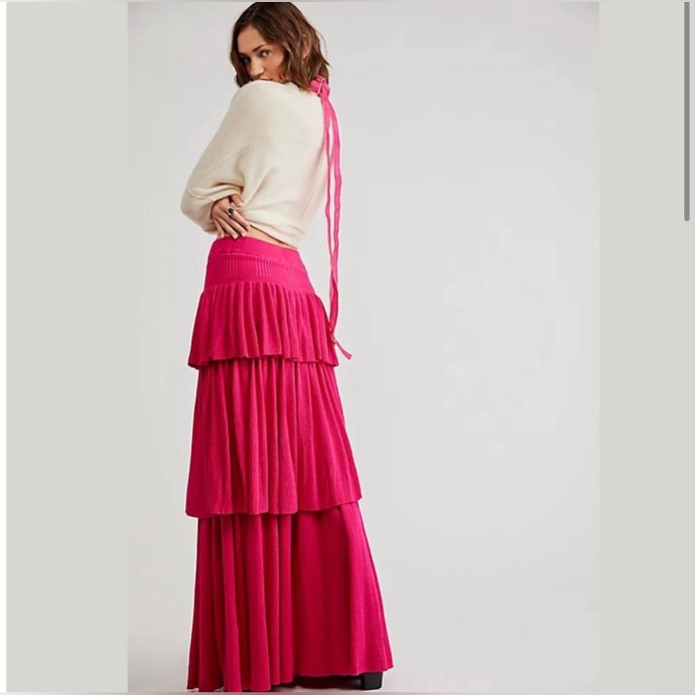 Free People Pink Tiered Maxi Skirt